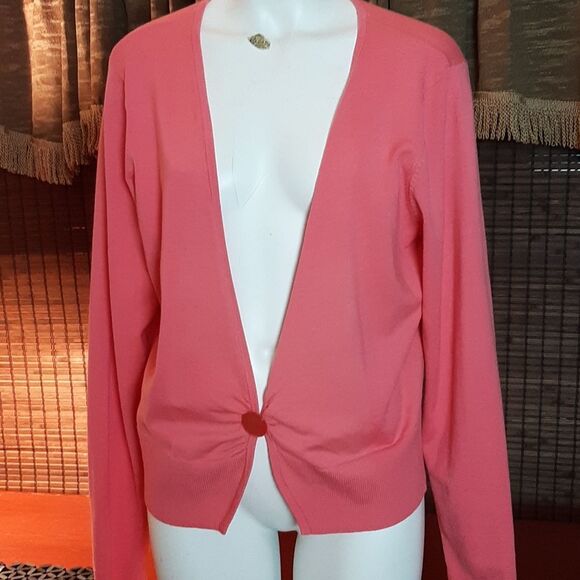 MODA INTERNATIONAL Woman's  FushaPink Silk Carnigan‎ Sweater XL - Picture 1 of 10